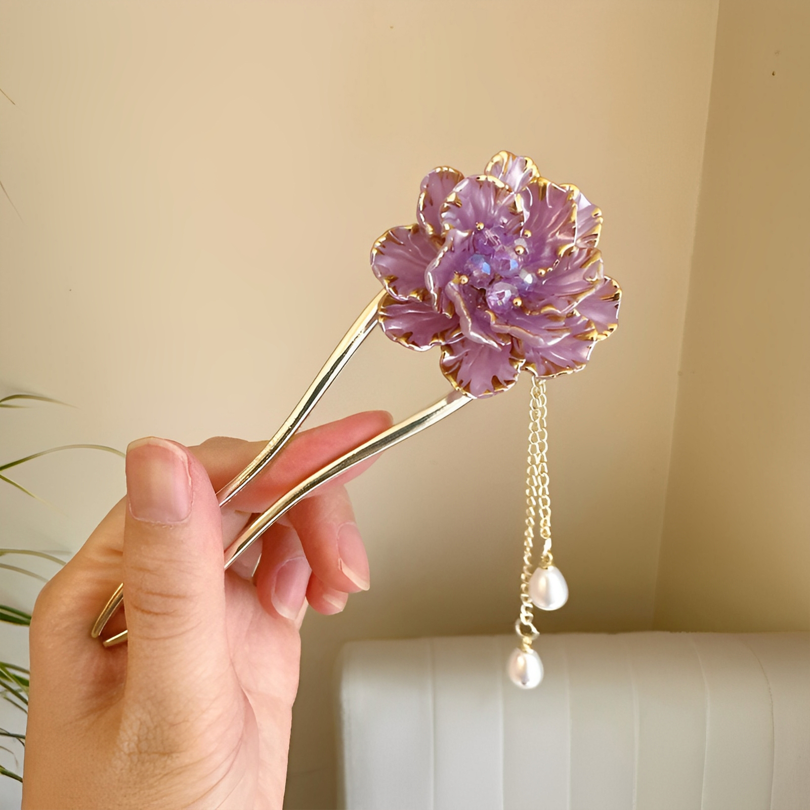 Hanbok Hair Pin - Elegant Hair Stick Peony Flower Tassel